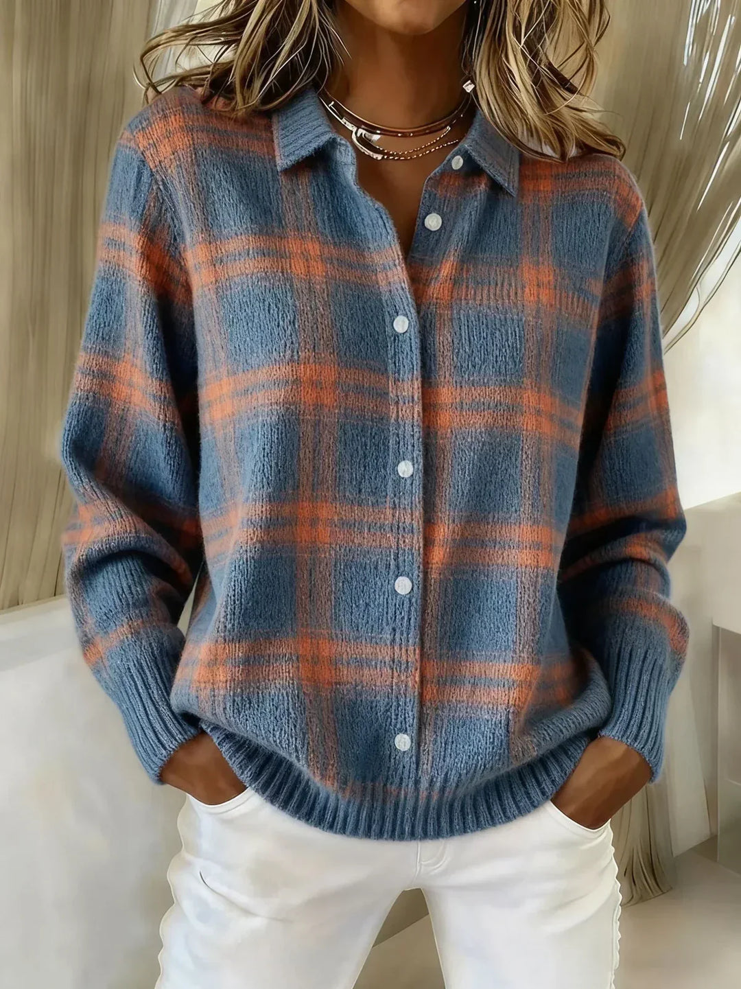 FRANCINE™ | CARDIGAN EN MAILLE À CARREAUX