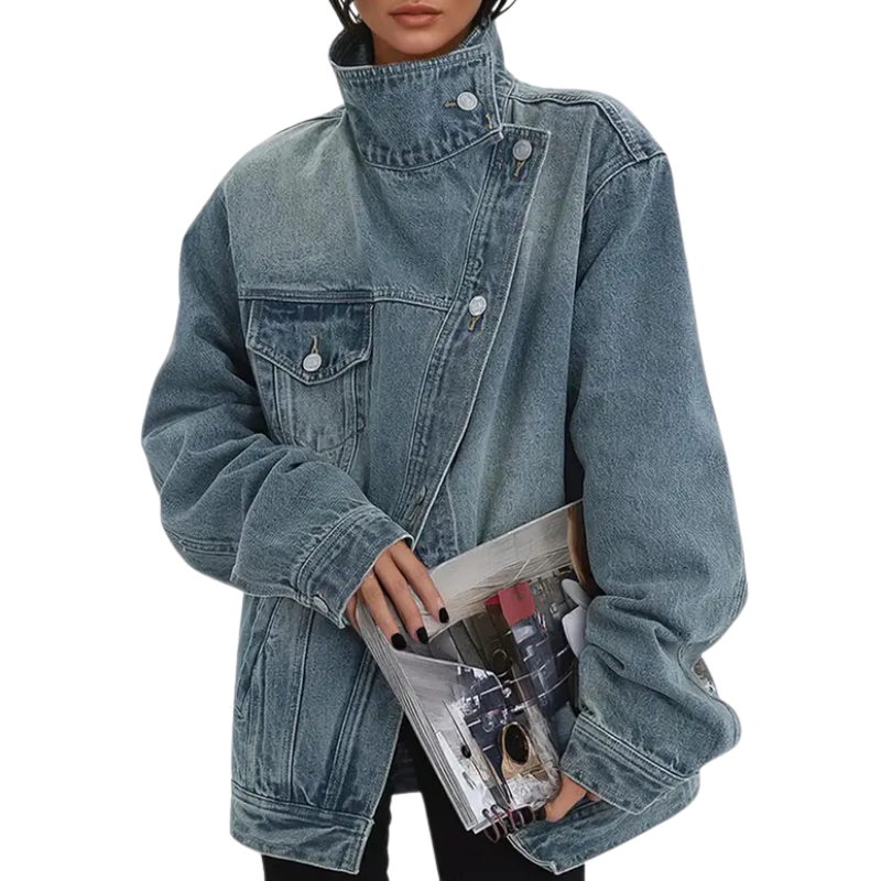 Johanne™ – Veste asymétrique à col haut délavée au style vintage
