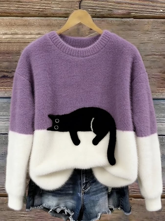 Claudette™ | Pull-over ample à motif chat élégant