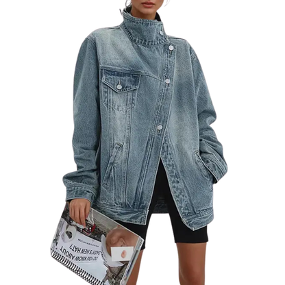 Johanne™ – Veste asymétrique à col haut délavée au style vintage