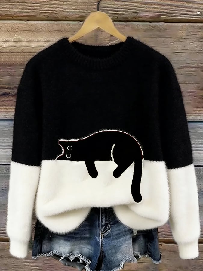 Claudette™ | Pull-over ample à motif chat élégant