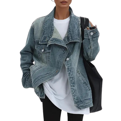 SKYE™ – Veste asymétrique vintage délavée à col montant
