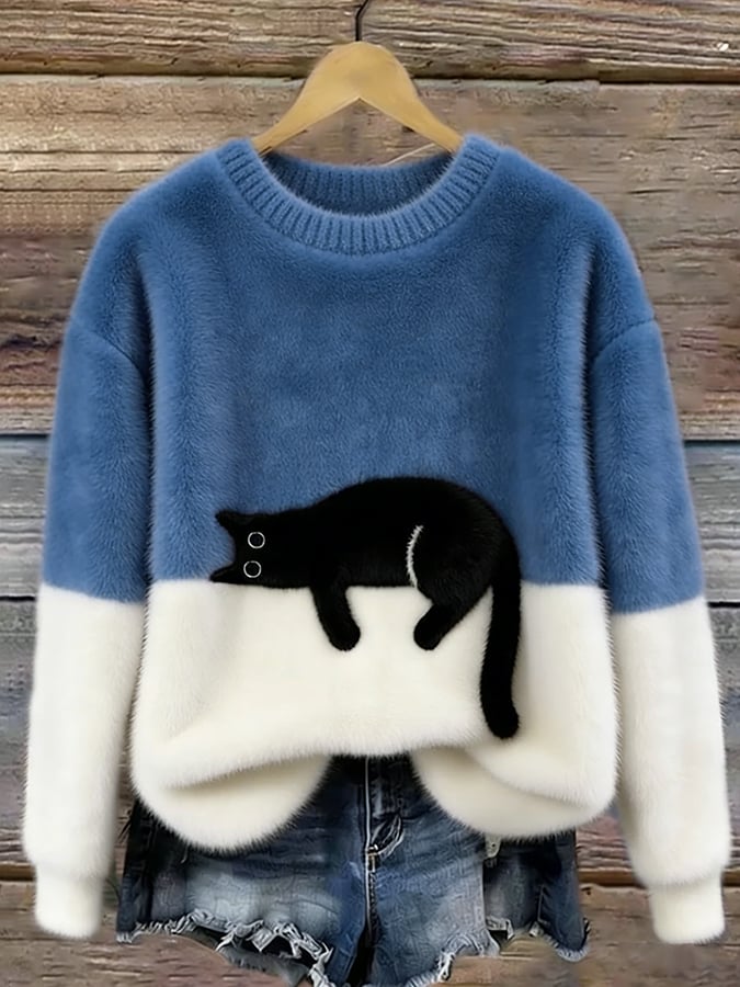 Claudette™ | Pull-over ample à motif chat élégant