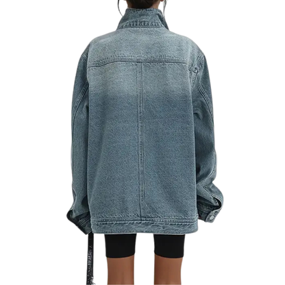 SKYE™ – Veste asymétrique vintage délavée à col montant