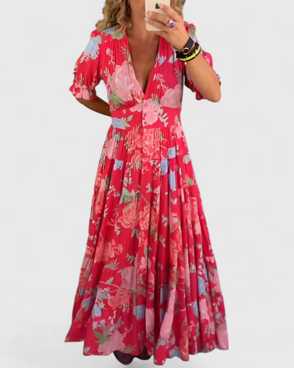 Minelda | Abito elegante a fiori con scollo a V