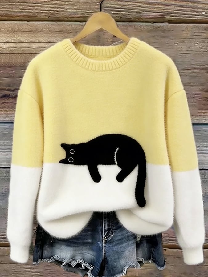Claudette™ | Pull-over ample à motif chat élégant