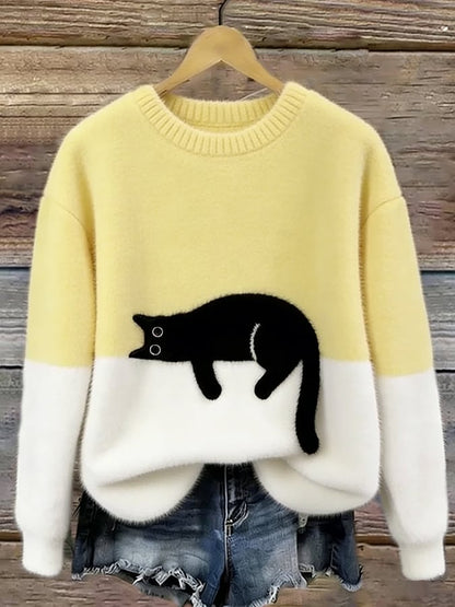 Claudette™ | Pull-over ample à motif chat élégant
