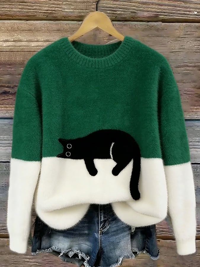 Claudette™ | Pull-over ample à motif chat élégant