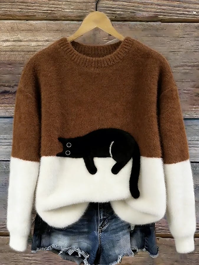 Claudette™ | Pull-over ample à motif chat élégant