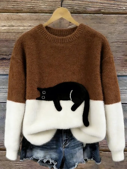 Claudette™ | Pull-over ample à motif chat élégant