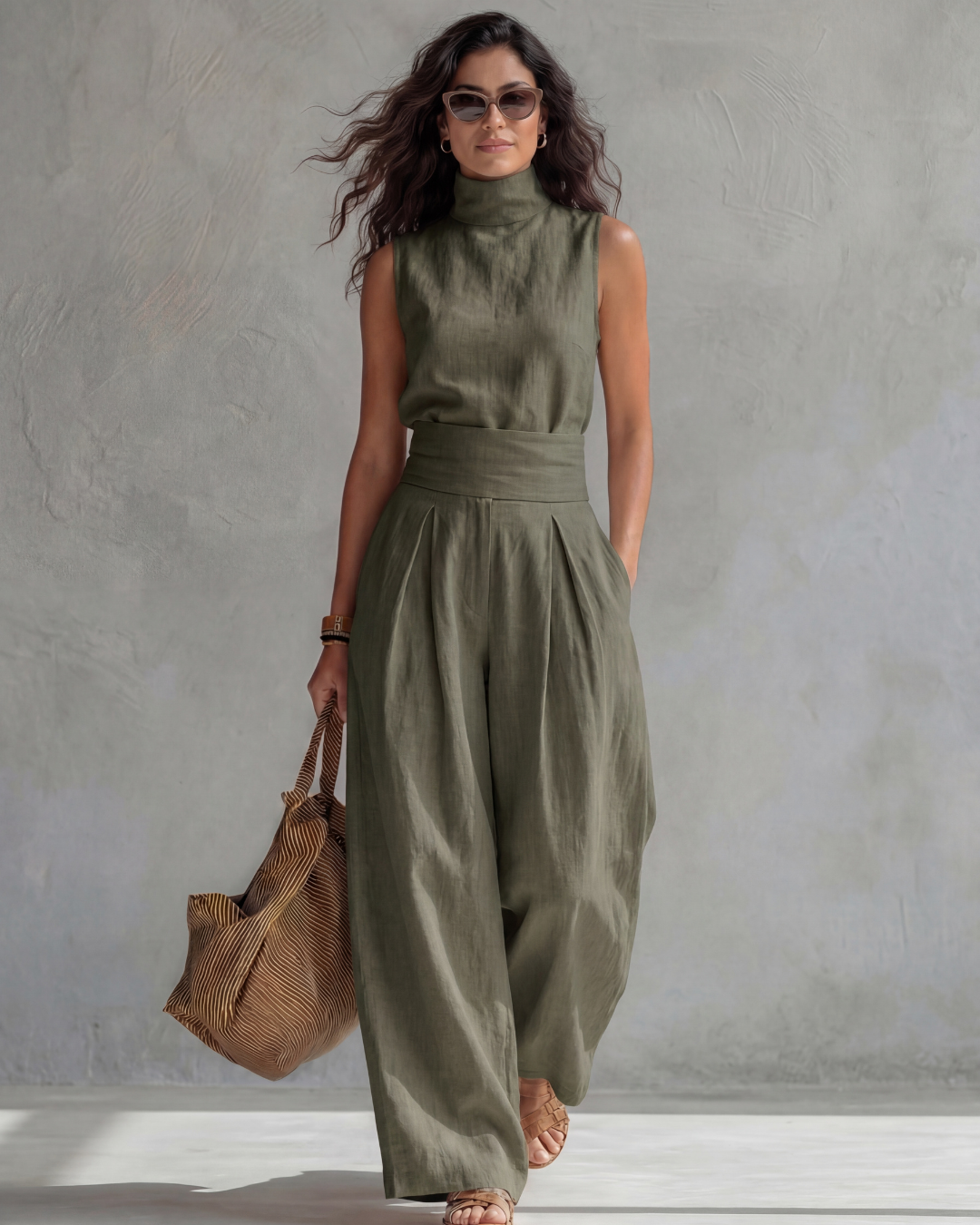 Maria | Ensemble pantalon à jambes larges et haut élégant