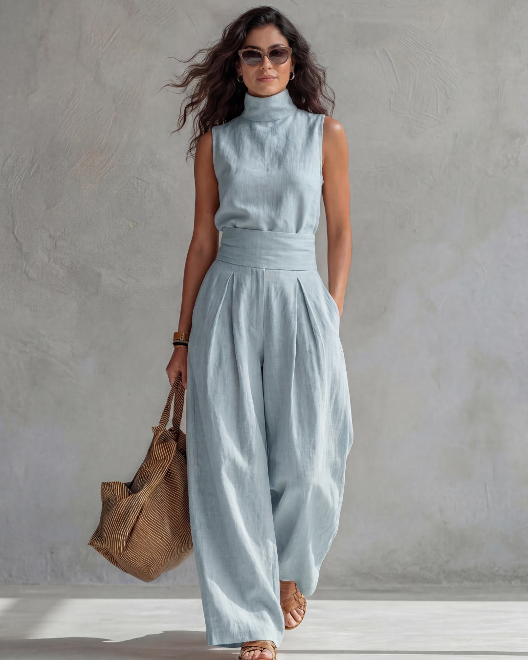 Maria | Ensemble pantalon à jambes larges et haut élégant