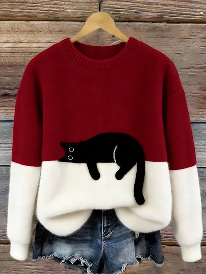Claudette™ | Pull-over ample à motif chat élégant