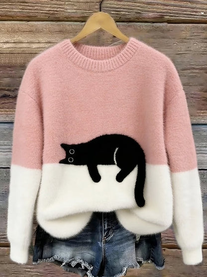 Claudette™ | Pull-over ample à motif chat élégant