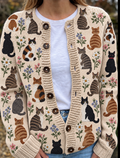 Belle Québec | Cardigan à Imprimé Chats et Fleurs