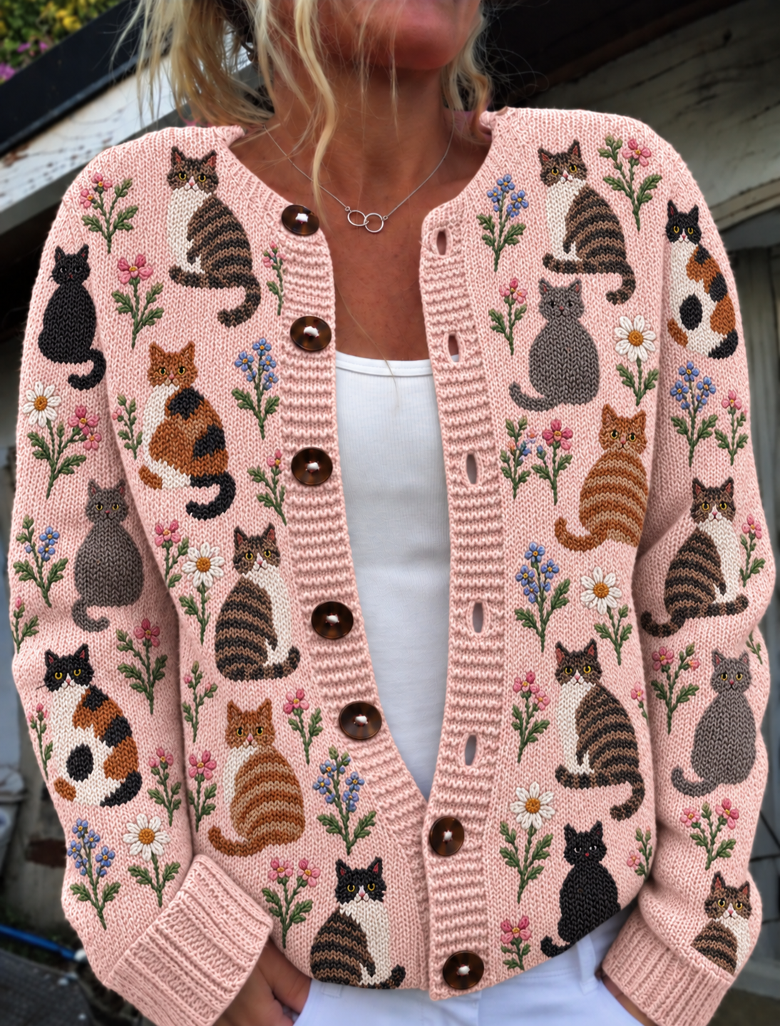 Belle Québec | Cardigan à Imprimé Chats et Fleurs