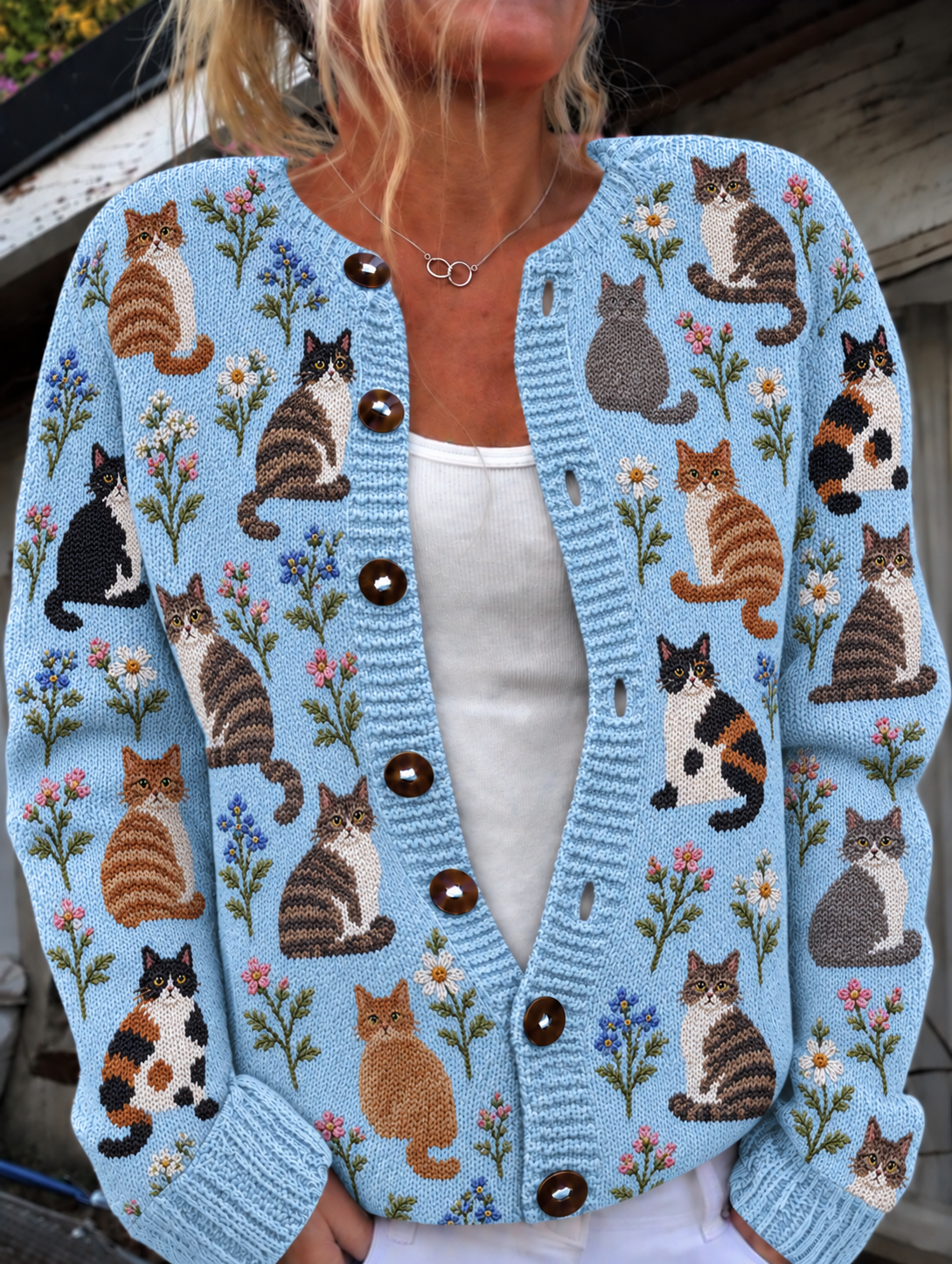 Belle Québec | Cardigan à Imprimé Chats et Fleurs