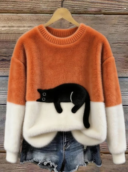 Claudette™ | Pull-over ample à motif chat élégant