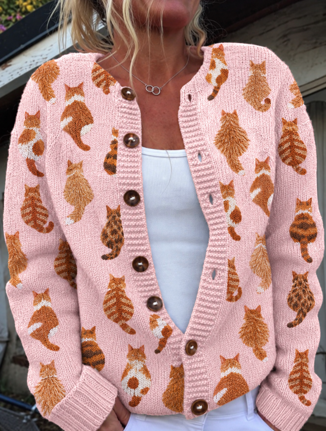 Belle Québec | Cardigan à Imprimé Chats Roux