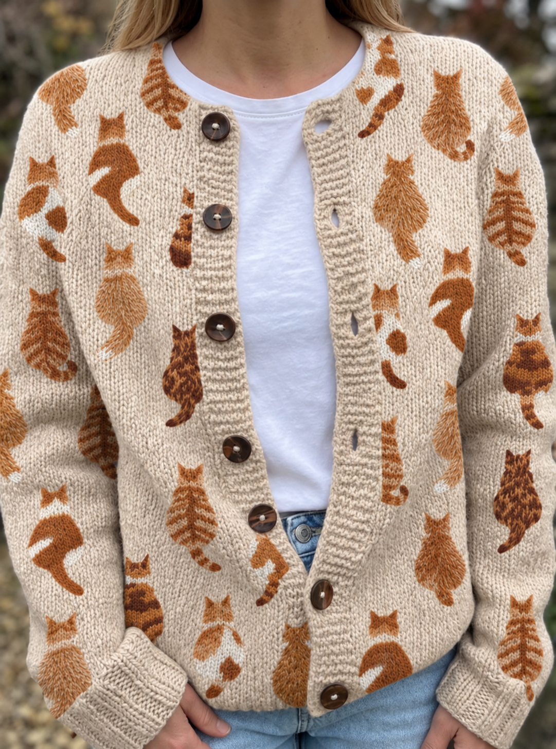 Belle Québec | Cardigan à Imprimé Chats Roux