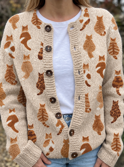 Belle Québec | Cardigan à Imprimé Chats Roux