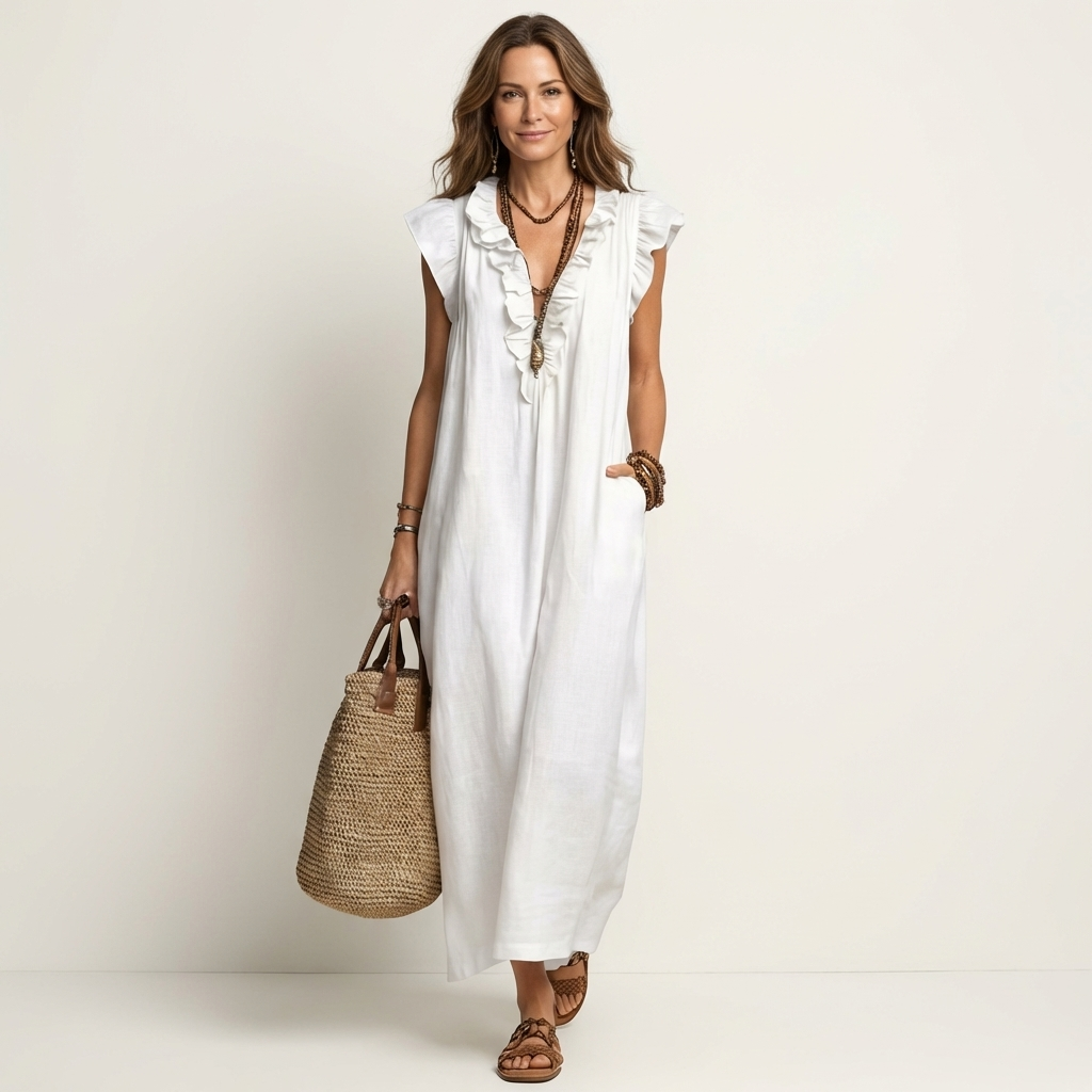 Josette | Robe maxi à col en V et volants