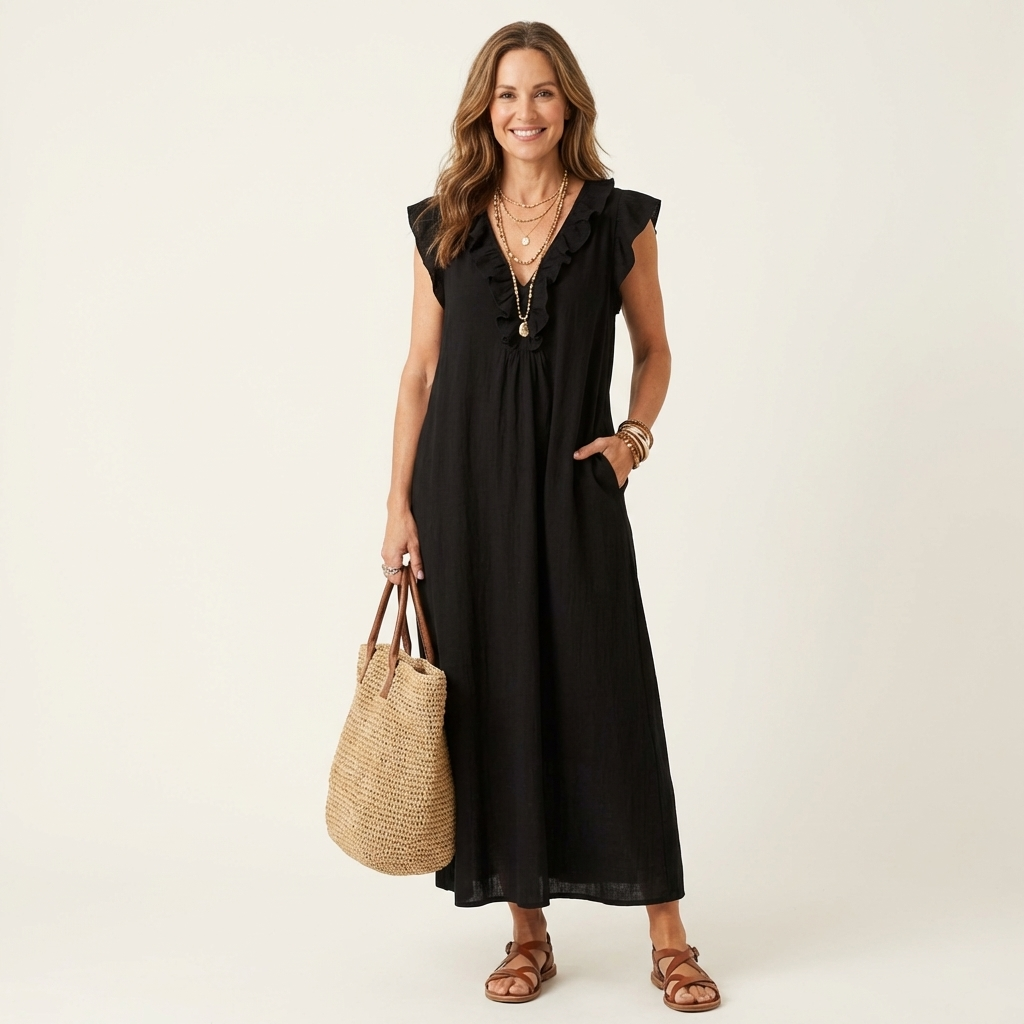 Josette | Robe maxi à col en V et volants