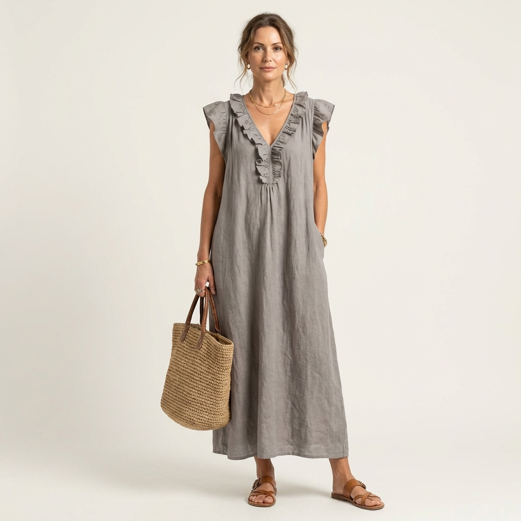 Josette | Robe maxi à col en V et volants