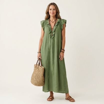 Josette | Robe maxi à col en V et volants