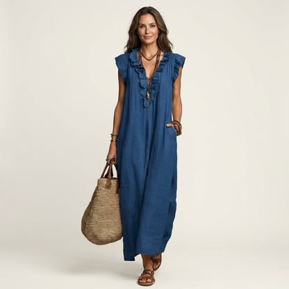 Josette | Robe maxi à col en V et volants
