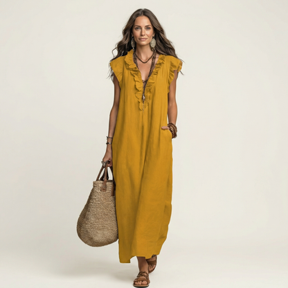 Josette | Robe maxi à col en V et volants