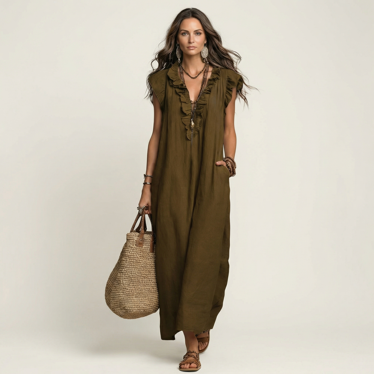 Josette | Robe maxi à col en V et volants