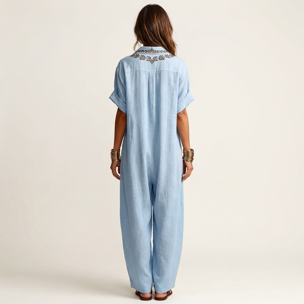 Amarina | Robe maxi en lin brodée avec col en V