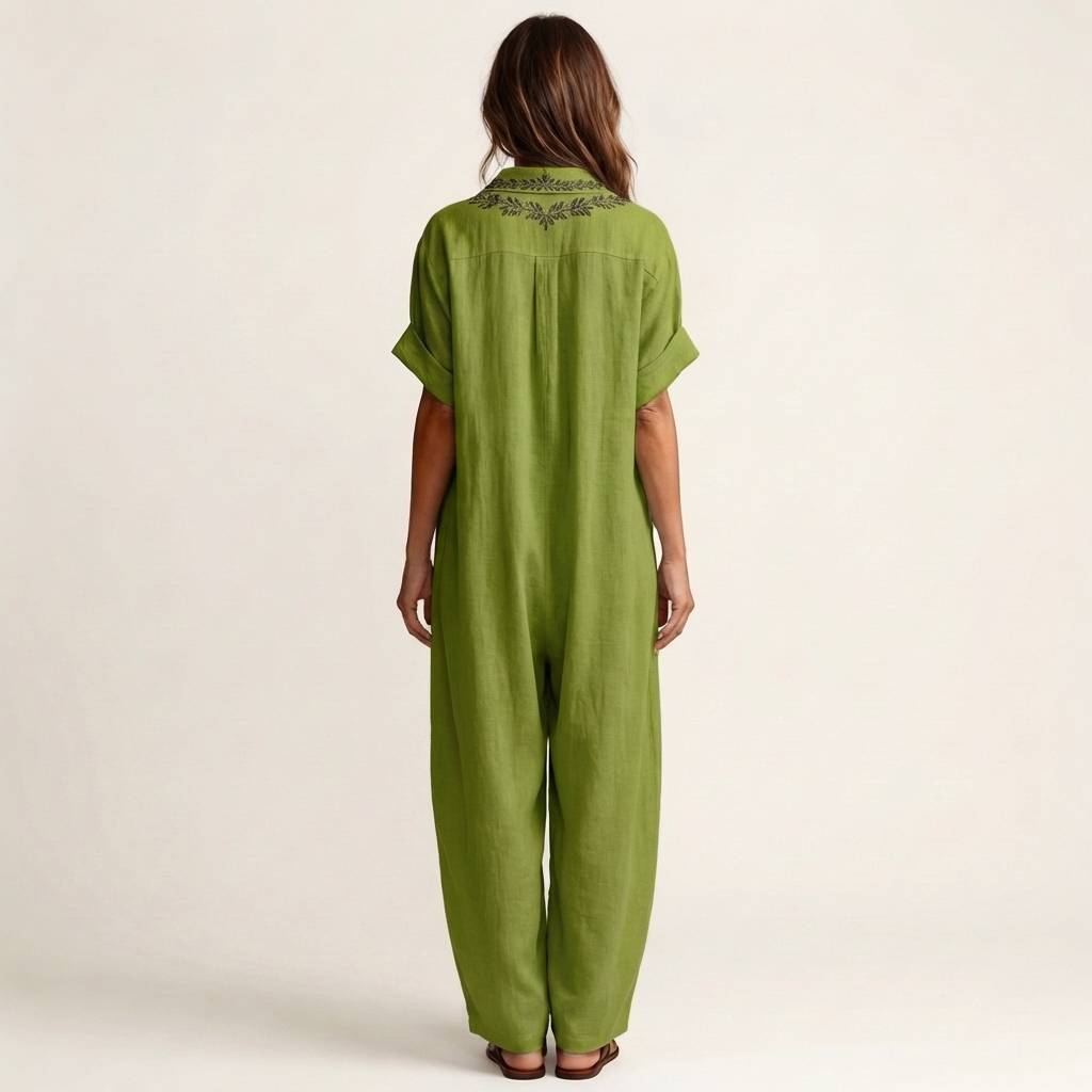 Amarina | Robe maxi en lin brodée avec col en V