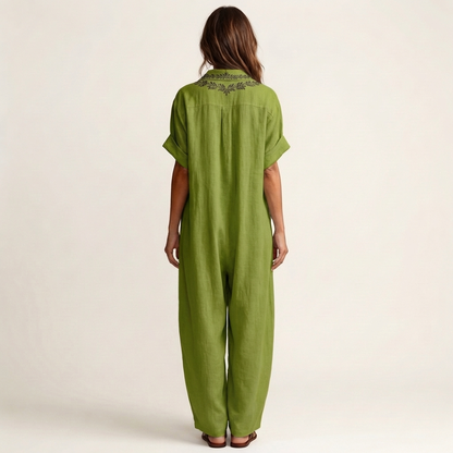 Amarina | Robe maxi en lin brodée avec col en V