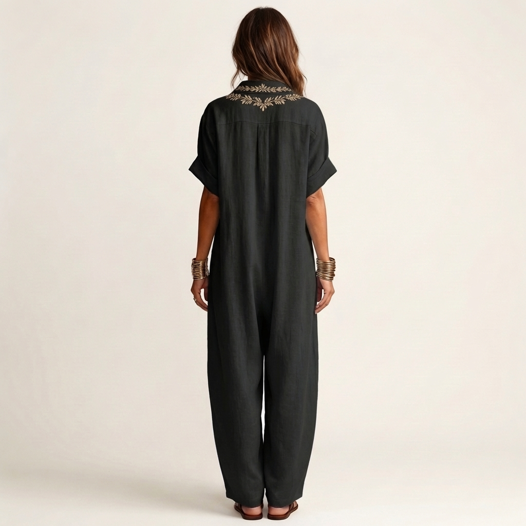 Amarina | Robe maxi en lin brodée avec col en V