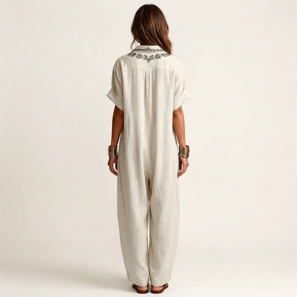 Amarina | Robe maxi en lin brodée avec col en V