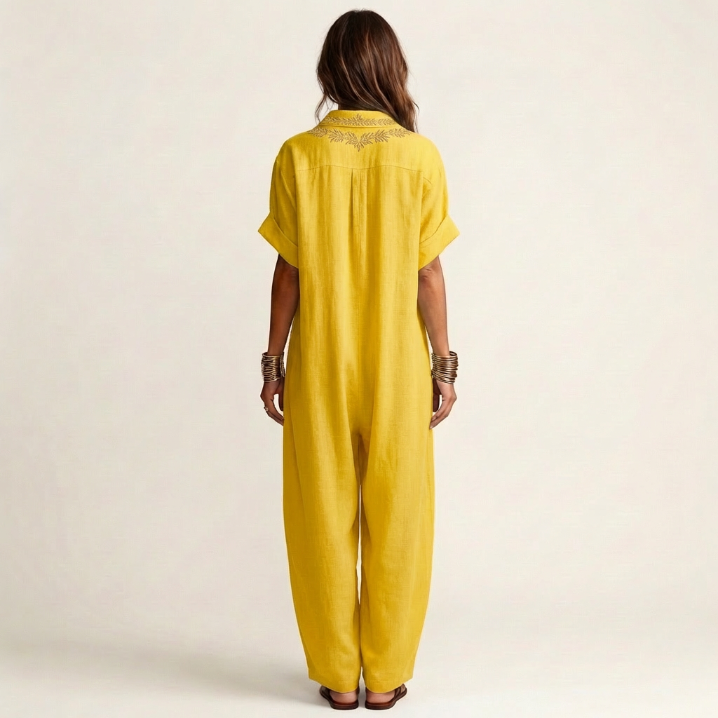 Amarina | Robe maxi en lin brodée avec col en V