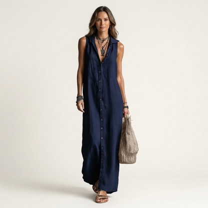 Mirabell | Robe maxi sans manches à capuche et boutons sur le devant