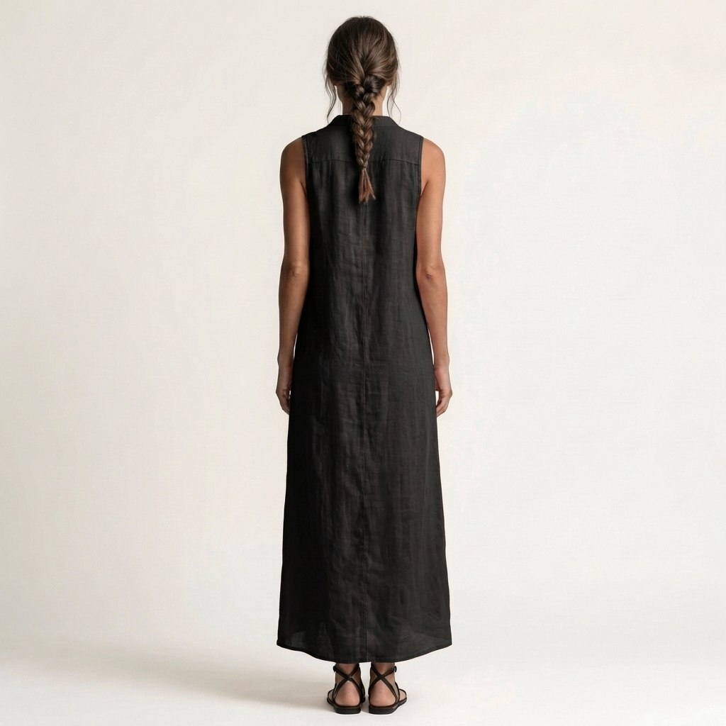 Mirabell | Robe maxi sans manches à capuche et boutons sur le devant