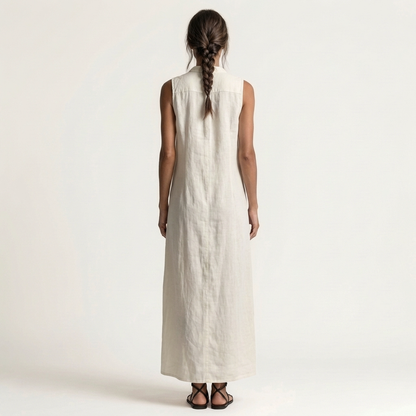 Mirabell | Robe maxi sans manches à capuche et boutons sur le devant