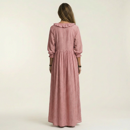 Yosetta | Robe maxi rayée à col en V à volants et manches lanternes