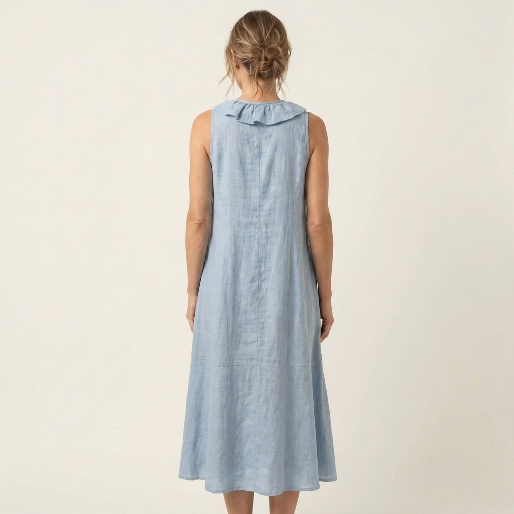 Vicky | Robe maxi sans manches à col en V et à volants sur le devant