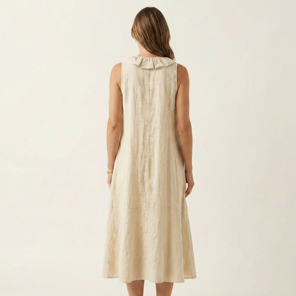 Vicky | Robe maxi sans manches à col en V et à volants sur le devant