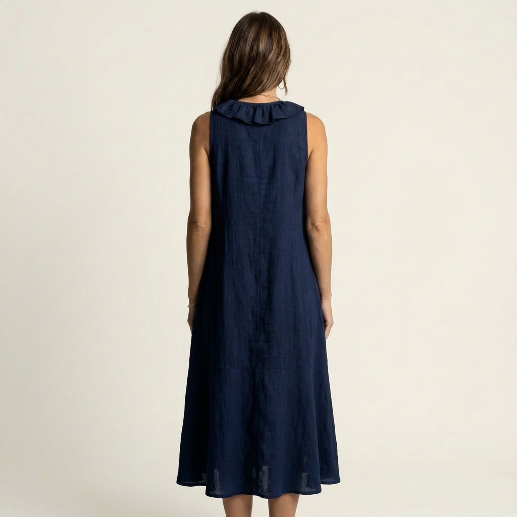 Vicky | Robe maxi sans manches à col en V et à volants sur le devant