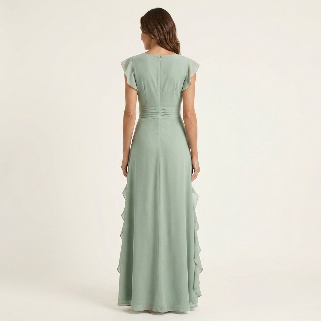 Nellyana | Robe maxi portefeuille à encolure en V, manches à volants et volants en cascade
