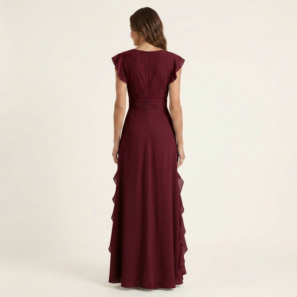 Nellyana | Robe maxi portefeuille à encolure en V, manches à volants et volants en cascade