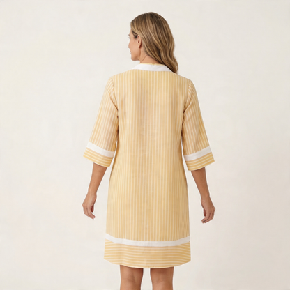 Sanina | Robe droite en coton à rayures, encolure en V et bordure contrastante