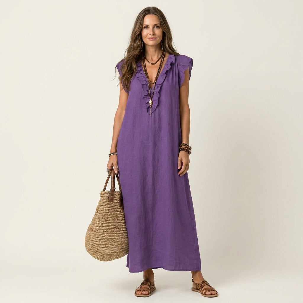 Josette | Robe maxi à col en V et volants