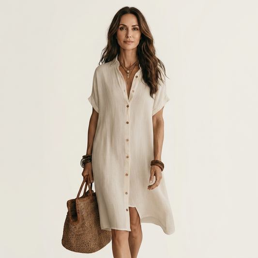Nidalie | Robe chemise midi à poignets roulés